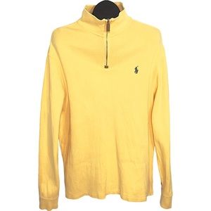 Polo Ralph Lauren Yellow Half 1/4 Zip French Rib Cotton Pullover Sweater L